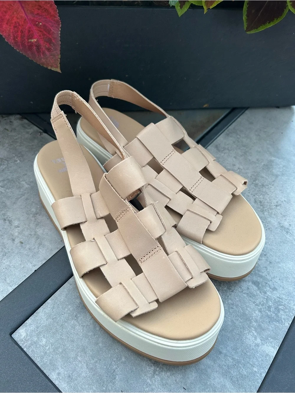 SOREL ONA Streetworks Go-To Beige Leather Platform Sandals Size 8.5